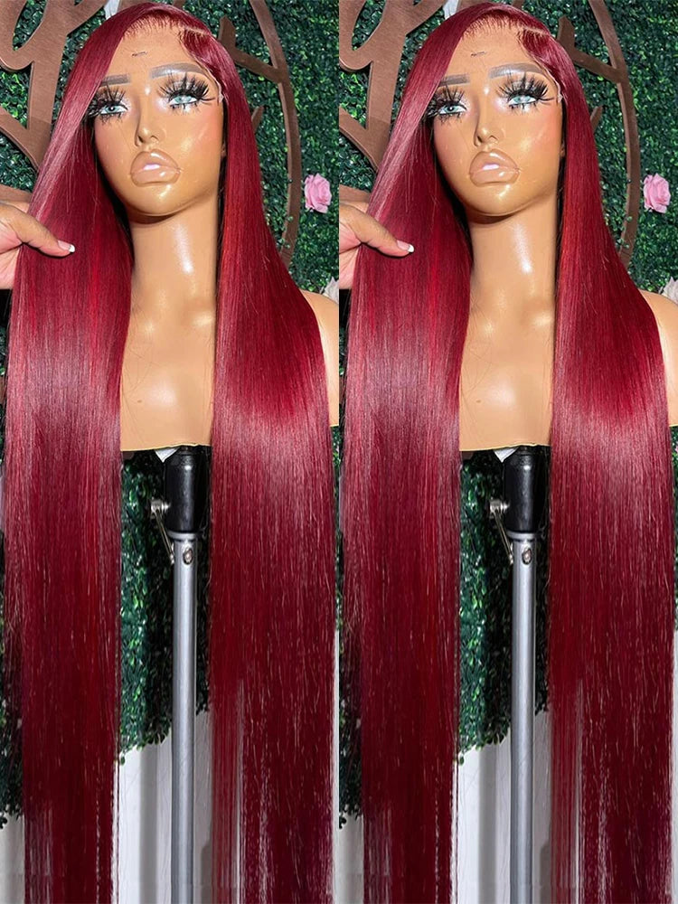 Burgundy 13x6 HD Lace Frontal Human Hair Wig Straight Red 13x4 Lace Front Human Hair Wigs For Women Pre Plucked 99J Colored Wig