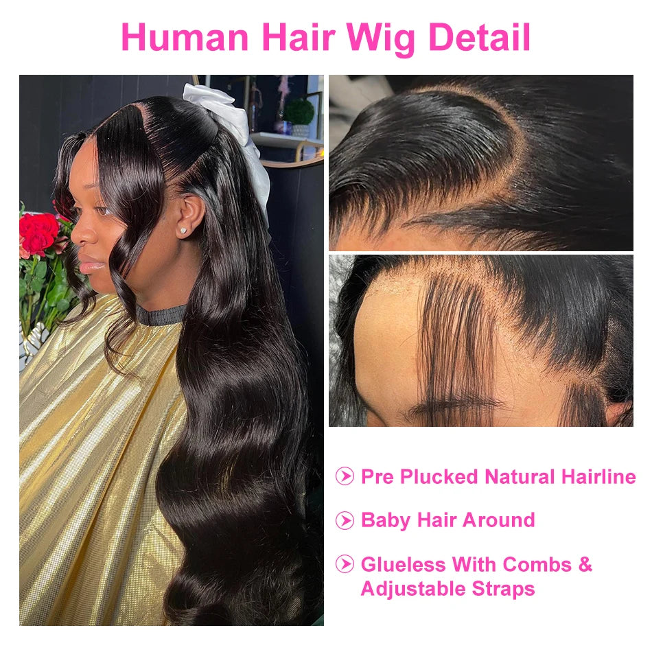 Luvin 250% Body Wave 13x6 Lace Frontal Wigs 30 40Inch Brazilian Remy 5x5 Closure Glueless Wig Human Hair Ready To Wear For Women