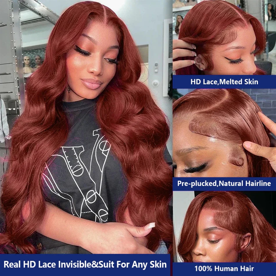 30 32 Inch Brazilian Reddish Brown 13x4 13x6 HD Lace Front Wigs Human Hair Body Wave 250% Glueless Lace Frontal Wig For Women