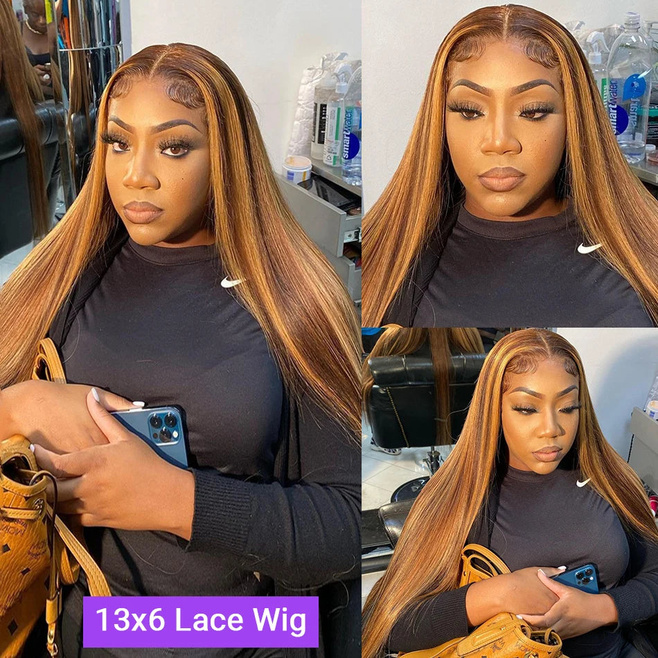 Melodie 40 42 Inch Highlight Wig Human Hair Honey Blonde Colored Straight 13x6 Lace Frontal Wig 220% Brazilian Hair For Women