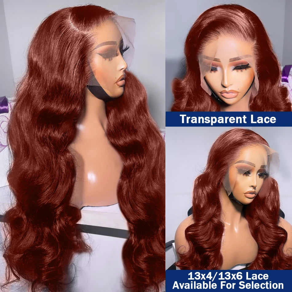 30 32 Inch Brazilian Reddish Brown 13x4 13x6 HD Lace Front Wigs Human Hair Body Wave 250% Glueless Lace Frontal Wig For Women