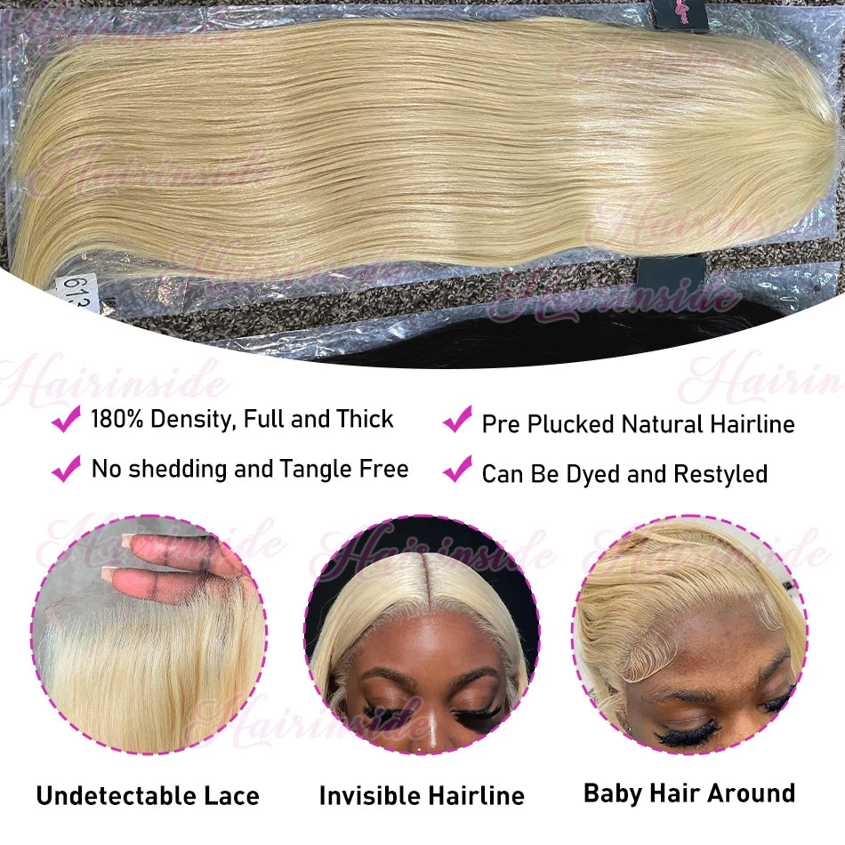 30 40 Inch HD 613 Bone Straight 13x6 Lace Front Human Hair Wig Color 250% 13x4 Honey Blonde Frontal Wigs For Women